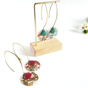 Dangling hook earrings with Japanese origami paper patterns - Models to choose from - Elegant and original