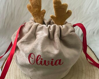 Personalised Velvet Reindeer Christmas Treat Bag Gift For Teens Gift for Kids