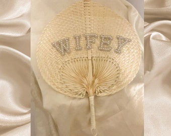 Wifey fan Bamboo wifey  fan handmade personalised fan wedding fan embellished wife fan pearl rhinestone wifey  fan