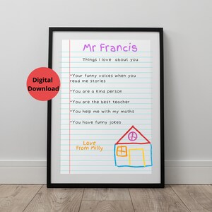 Printable teacher gift teacher appreciation gift digital downloads personalised teacher print  thank you teacher gift printable