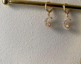 18 k Gold plated huggie hoops crescent moon  earrings mini hoop earrings celestial moon earrings  hoops earrings gift for her