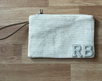Personalised Pearl Woven Clutch Bag: Bride-to-Be Gift