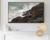 Samsung Frame TV Art, Ocean Cliffs Waves Coastal Landscape Painting Digital Art Download for TV, Vintage 1800 Seascape Oil Painting TV Cover