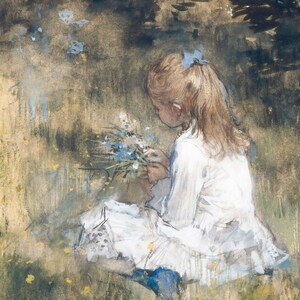 Little Girl Room Printable Wall Art Girl Picking Flowers Vintage