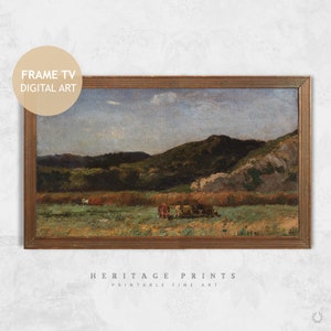 Samsung Frame TV Art, pintura a óleo de paisagem vintage arte digital para download instantâneo de TV, arte de TV de animais de fazenda vacas campo pasto