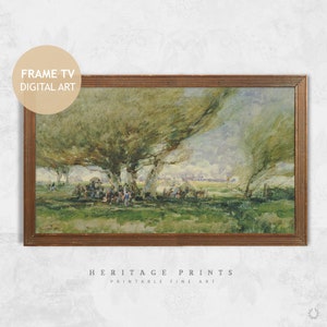 Samsung Frame TV Art, Summer Country House Restored Vintage DIGITAL Painting for The Frame Instant Download, Farmhouse Fruit Trees Landscape