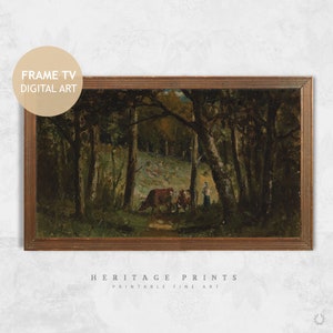 Samsung Frame TV Art, Heirloom Vintage Rustic Farm Animals Pintura a óleo Arte digital para TV download instantâneo, Cow Cattle Forest Landscape Art
