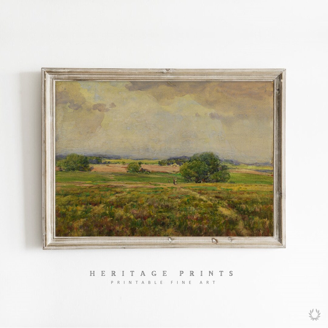 Rustic Farmhouse Spring Landscape Printable Vintage Watercolor Painting ...