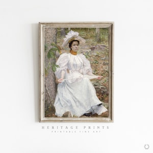 Portrait Painting Woman, Light Academia Vintage Print, Light Aesthetic Colors Decor, Rustic Potrait Woman, Printable Farmhouse Wall Decor