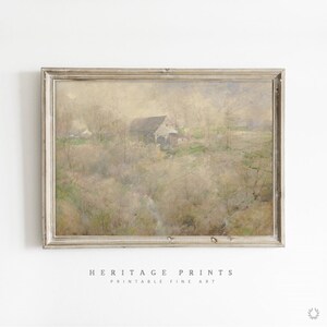French Farmhouse Muted Colors Landscape, Printable Vintage Oil Painting Instant Digital Download, Antique Wall Art Easy Print Reproduction