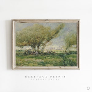Summer Trees Countryside Landscape, Printable Vintage Watercolor Painting Instant Digital Download, Antique Wall Art Easy Print Reproduction