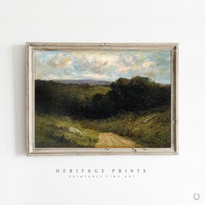 Country Landscape Vintage Oil Painting Digital Download, Printable Rustic Wall Decor, Farmhouse Country House Retro Aesthetic Wall Art Gift