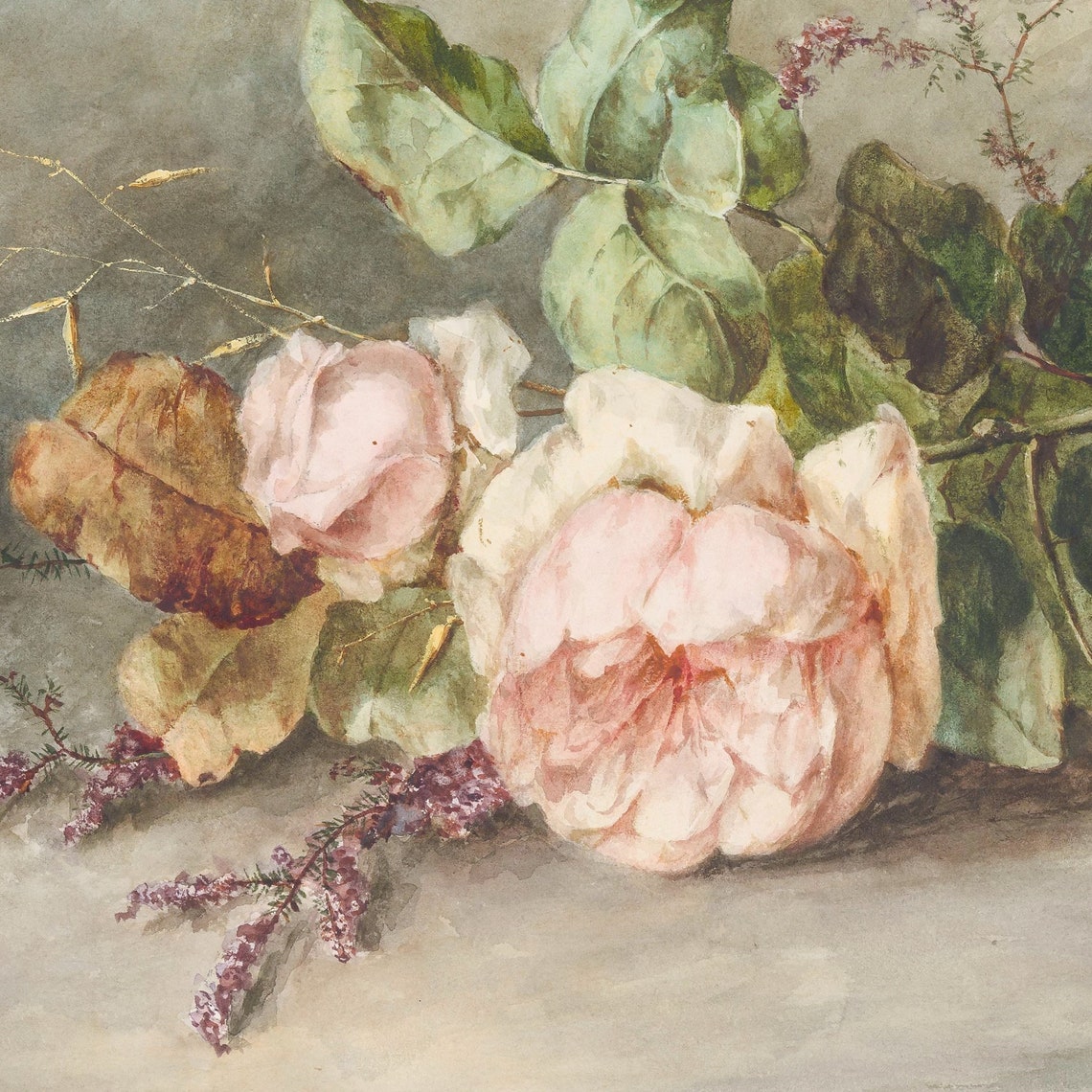 Pink Rose Printable Painting, Vintage Rose Peony Wall Art Digital ...