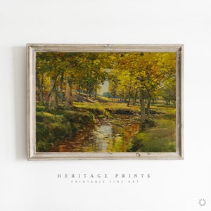 Herbst Bauernhaus Landschaft druckbare Wandkunst, Herbstlaub Land Home Decor, digitale Vintage Ölgemälde Herbstfarben sofortiger Download