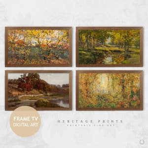 Samsung Frame TV Art Gallery Set of 4, Fall Autumn Paintings, Farmhouse Vintage Digital Art for The Frame, Watercolor Retro TV Art Download