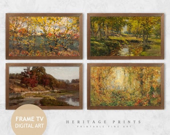 Samsung Frame TV Art Gallery Set of 4, Fall Autumn Paintings, Farmhouse Vintage Digital Art for The Frame, Watercolor Retro TV Art Download