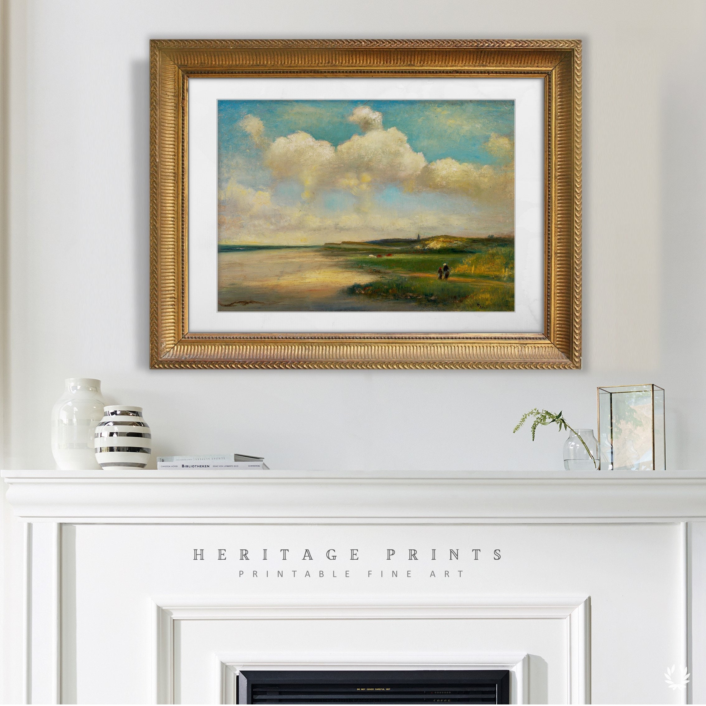 Rustic Farmhouse Spring Landscape Printable Vintage Watercolor Painting ...