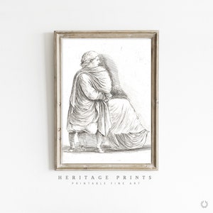 Mum and baby vintage drawing print for new mother, mothers day printable wall art, baby shower gift, Boho Retro Vintage Nursery Fine Art