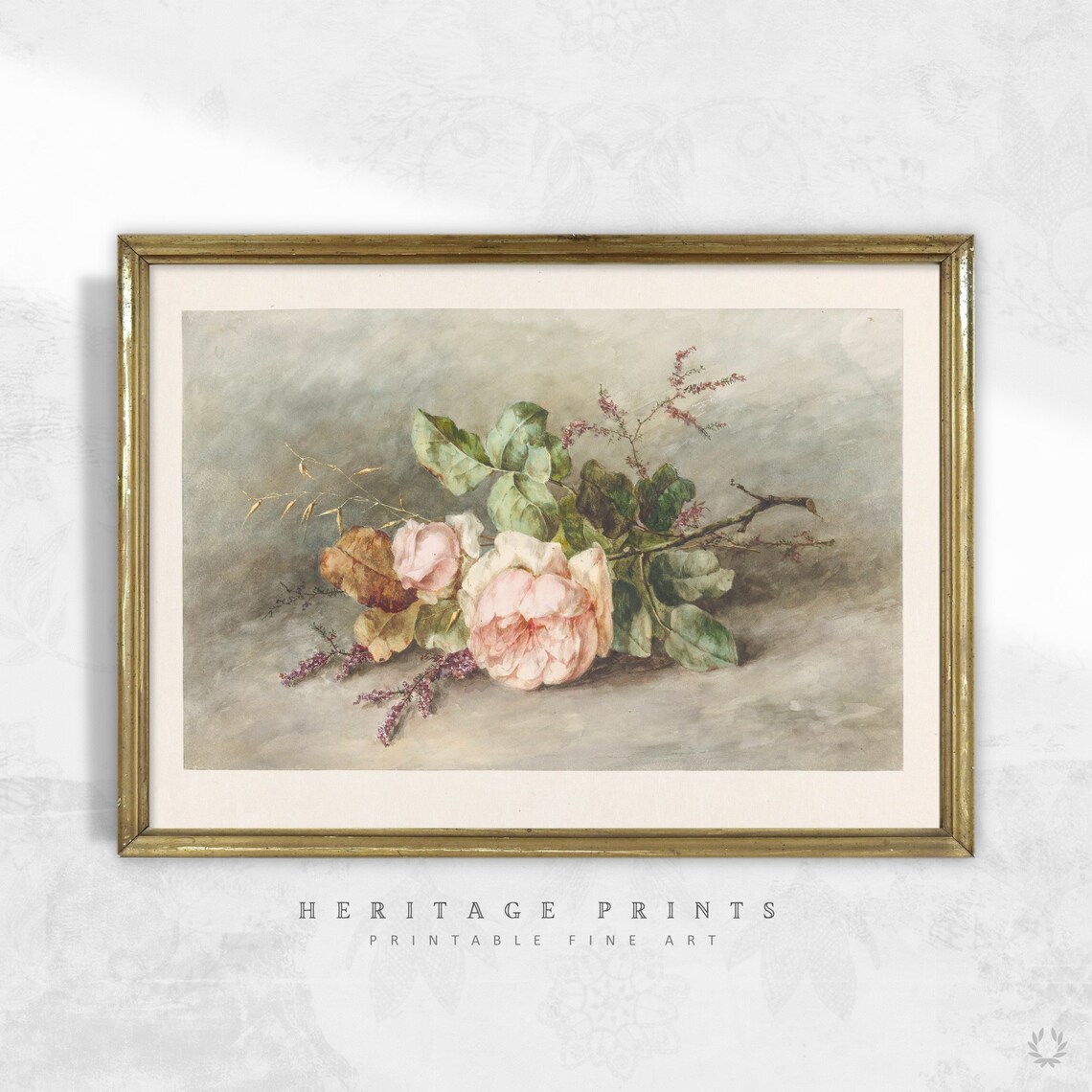 Pink Rose Printable Painting, Vintage Rose Peony Wall Art Digital ...