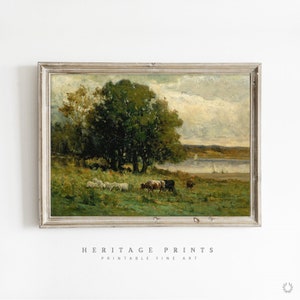 Farmhouse Cattle Wall Art, Rustic Country Home Decor, Cow Vintage Oil Painting Digital Download, Animal Printable Wall Art, Antique Fine Art