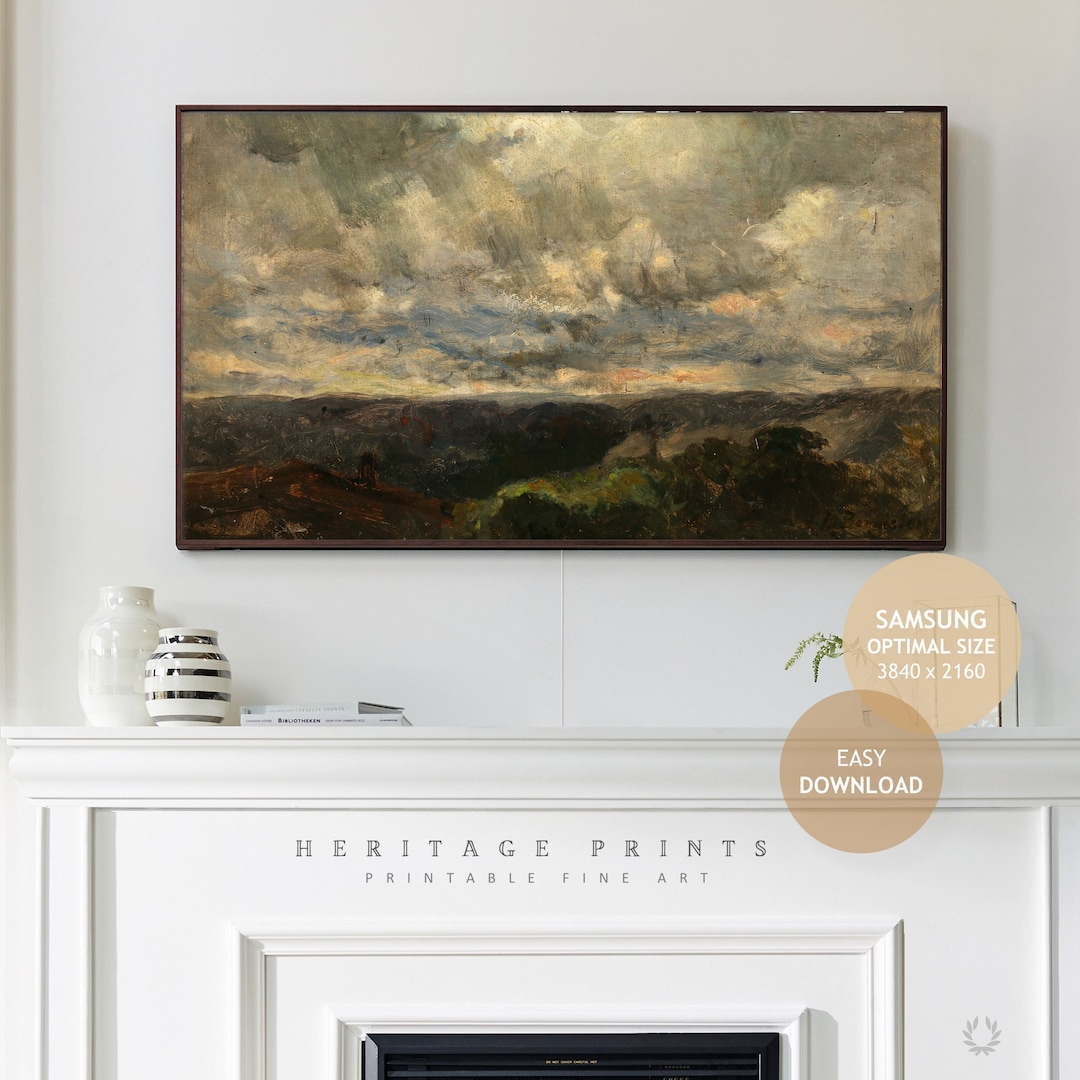 Samsung Frame TV Art File, Vintage Sunset Moody Landscape Painting With ...