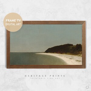 Samsung Frame TV Art File, Minimal Vintage Coastal Sandy Beach Art for The Frame TV Digital Download, Beach House Oil Painting TV Wallpaper