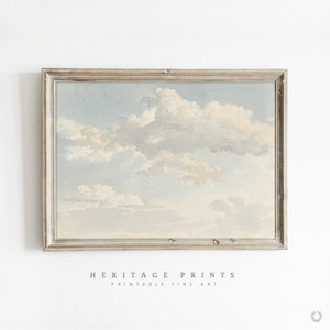 Stampa per cameretta retrò, dipinto d'arte murale per cameretta vintage, decorazione antica per cameretta stampabile, stampa artistica di studio con nuvole vintage, arte per cameretta dei bambini