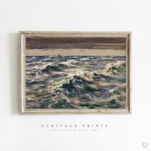 Retro Coastal Style Seascape Landscape, Printable Vintage Oil Painting Instant Digital Download, Antique Wall Art Easy Print Reproduction