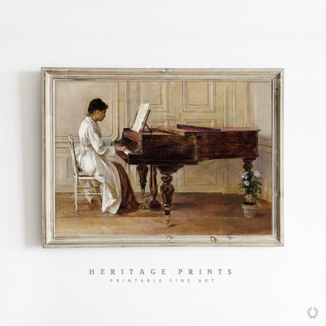 Woman Playing Piano Print, Vintage Piano Painting, Music Art Portrait ...