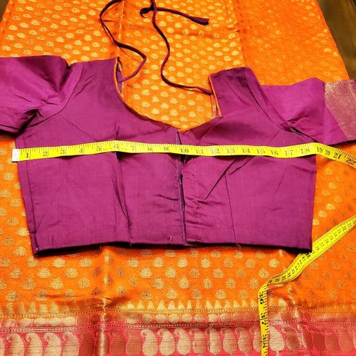 Vibrant orange and purple heavy banaras semi georgette saree with contrast  blouse size 38 - Women's Clothing