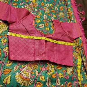 Green and pink kalamkari soft silk saree with stitched blouse