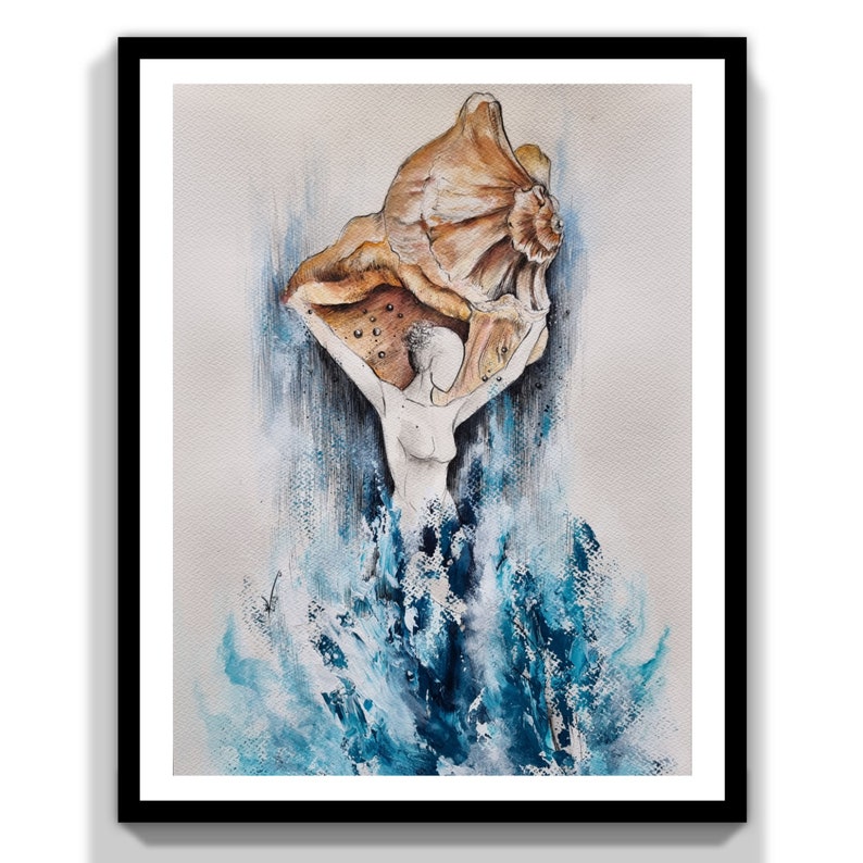 Hand painted watercolor paintings, lake, wave, original artwork, wall decoration image 2