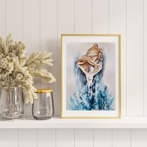 Hand painted watercolor paintings, lake, wave, original artwork, wall decoration image 1