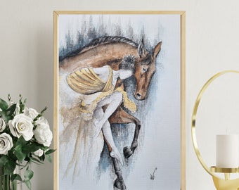 Hand painted watercolor painting, horse, original artwork, wall decor