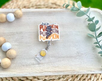 Hello Pumpkin Badge Reel, Lightning Bolt, Leopard print, Nurse Badge Reel, Fall Badge Reel, Retractable ID Badge Holder, Nurse Gift