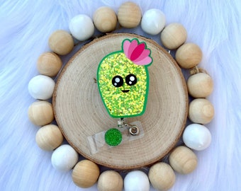 Cactus Badge Reel, Glitter Badge Reel, Cute Badge Reel, Cactus ID Holder, Medical Badge Reel, Retractable ID Badge Holder