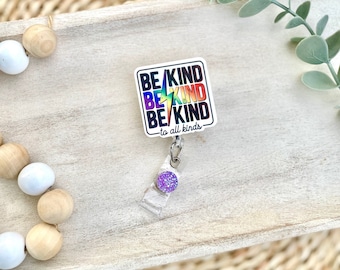 Be Kind To All Kinds Badge Reel, lightning bolt, Kindness Badge Reel, Retractable ID Badge Holder, Nurse Badge Reel,