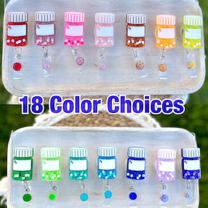 Pill Bottle Badge Reel - Pharmacist Gift, Glitter Nurse ID Holder, Retractable RX Clip for Hospital or Pharmacy Staff, Personalized badge