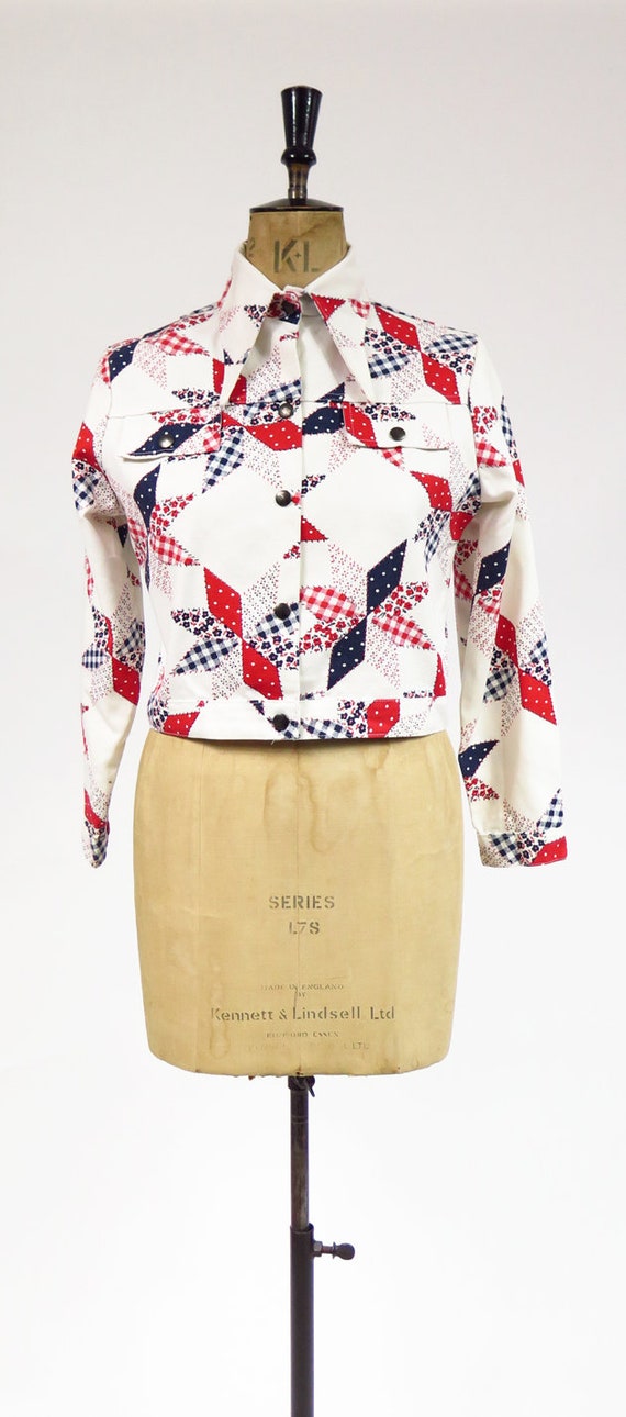 Vintage 1960s 1970s Patchwork Patterned Denim Jea… - image 2