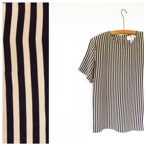 Vintage 1990s Y2K Black Beige Striped Short Sleeve Silk Blouse