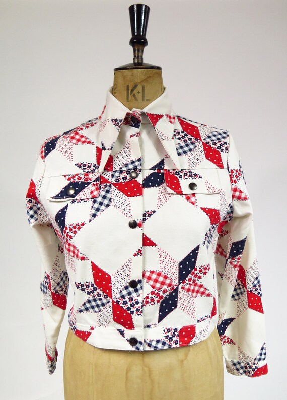 Vintage 1960s 1970s Patchwork Patterned Denim Jea… - image 7