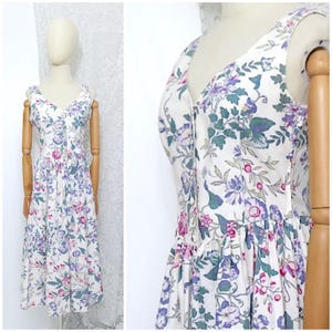 Laura Ashley Vintage 1970s 1980s 1990s Likac Pink Floral Patterned Sleeveless Day Dress