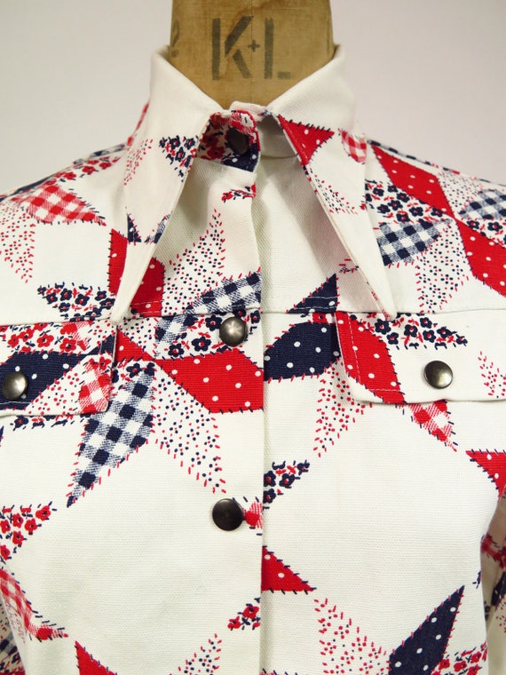 Vintage 1960s 1970s Patchwork Patterned Denim Jea… - image 8