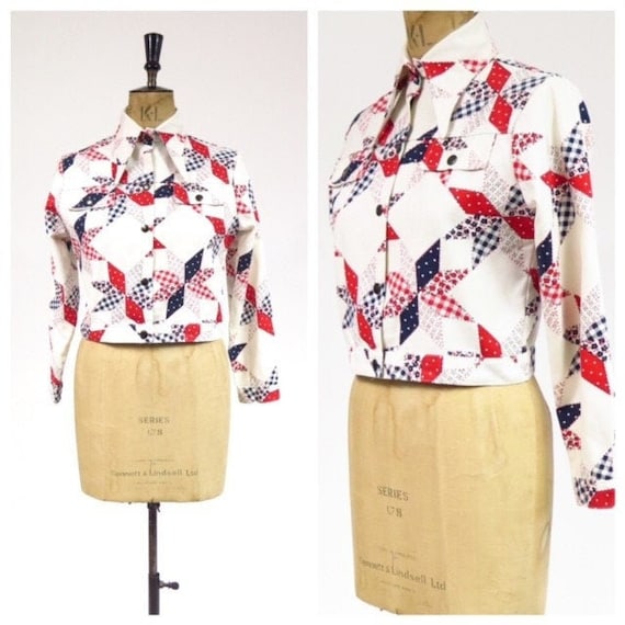 Vintage 1960s 1970s Patchwork Patterned Denim Jea… - image 1