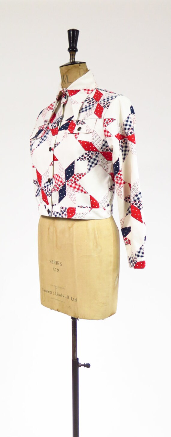 Vintage 1960s 1970s Patchwork Patterned Denim Jea… - image 5
