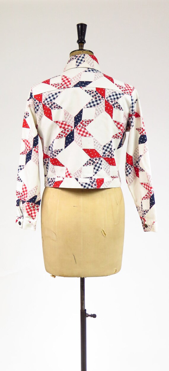 Vintage 1960s 1970s Patchwork Patterned Denim Jea… - image 3