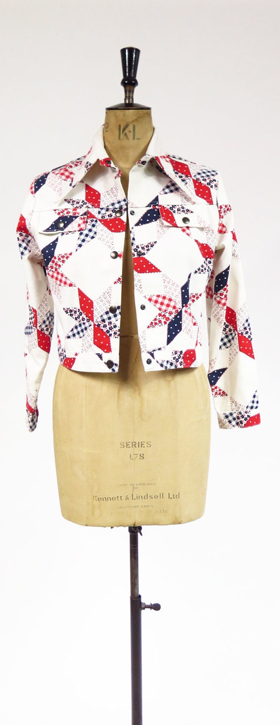 Vintage 1960s 1970s Patchwork Patterned Denim Jea… - image 6