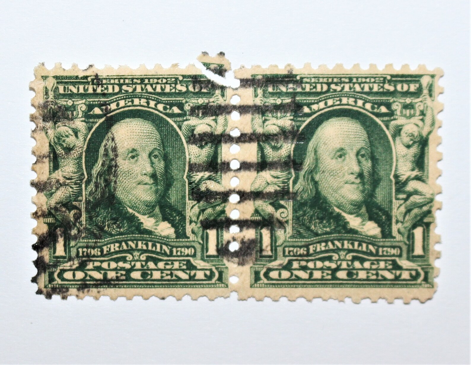 Two 2 Rare USA Attached Franklin One Cent Stamps 1902/1908 | Etsy