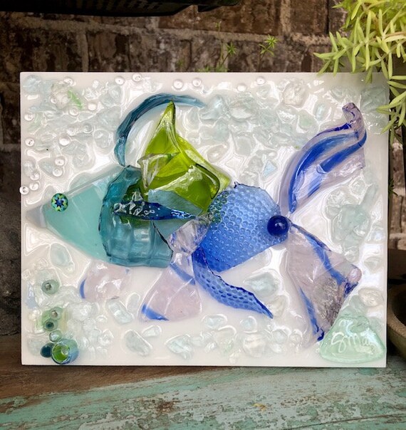 Crushed glass art resin art Recycled Glass art abstract Etsy