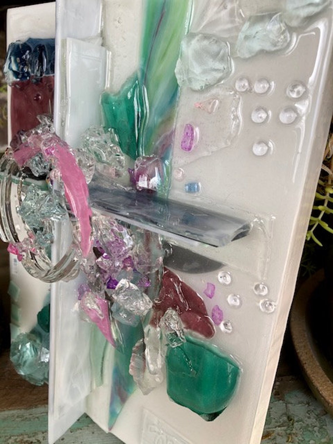 Crushed glass art resin art Recycled Glass art abstract Etsy